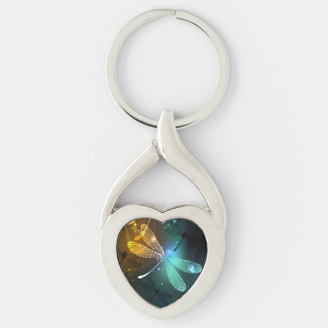 Chaveiro Voo luminoso verde de libélula (Frente)