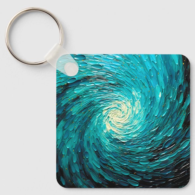 Chaveiro Vórtice Abstrato de Oceano Turquesa (Frente)