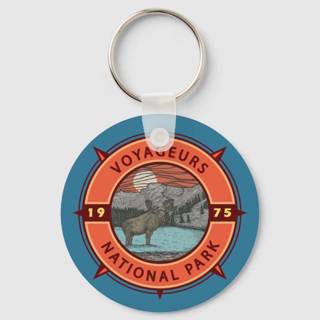 Chaveiro Voyageurs National Park Moose Retro Compass Emblem (Frente)