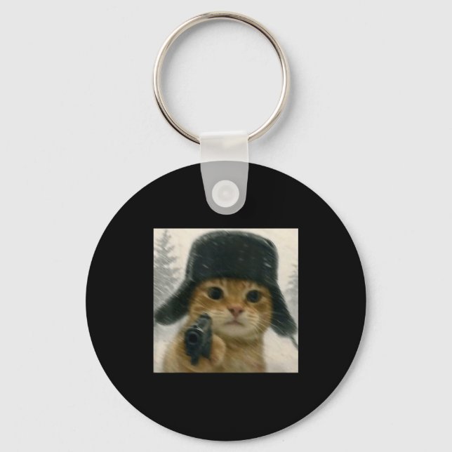Chaveiro Wacky Cat Wearing Ushanka Hat Russian Meme Cat Hum (Frente)