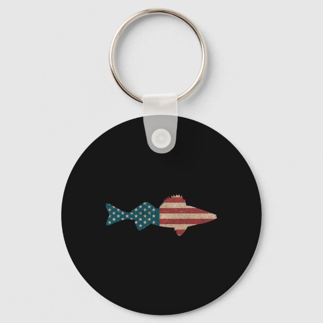 Chaveiro Walleye Fish American Flag Sauger Angling (Frente)