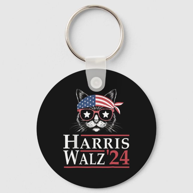 Chaveiro Walz 2024 Engraçado Eleição Gato Kamala Harris Tim (Frente)