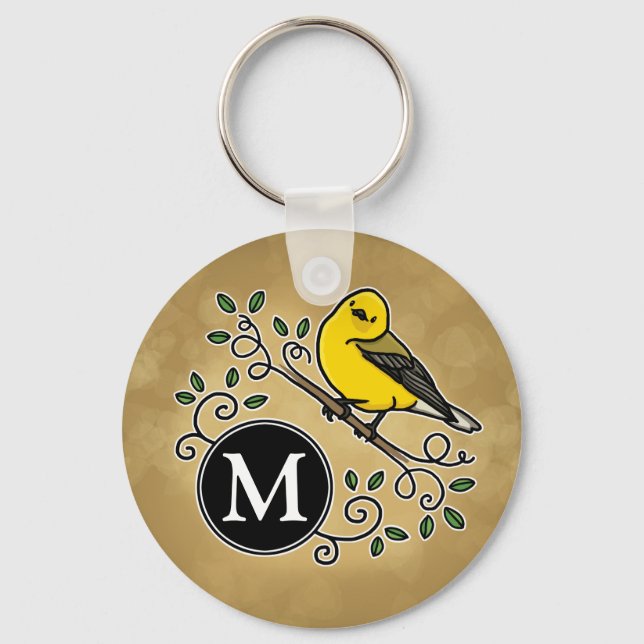 Chaveiro Warbler Prothonotário Amarelo Cheio com Monograma (Frente)