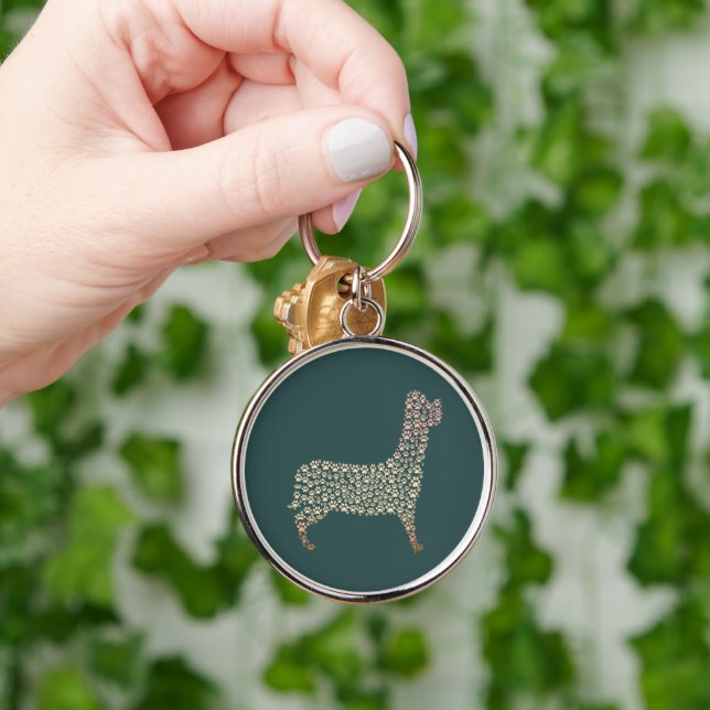 Chaveiro Warm Gold Gradient Paw Print Dog Silhouette Fabric (Mão)