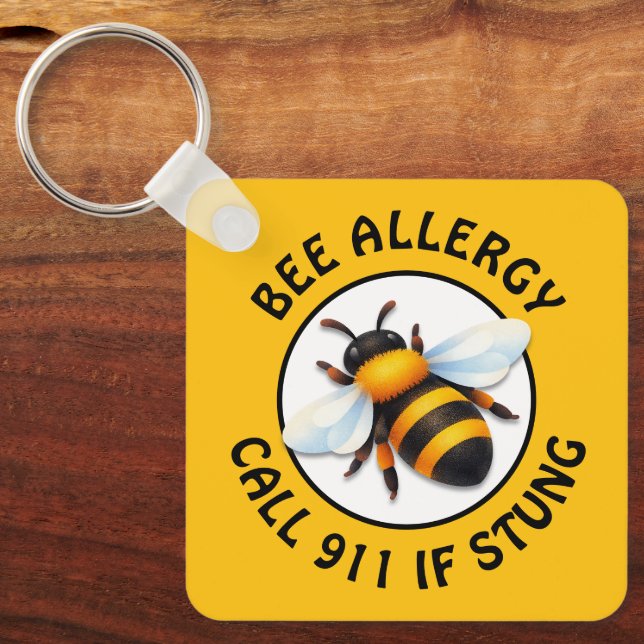 Chaveiro Warning Severe BEE Allergy Alert Button (Frente)