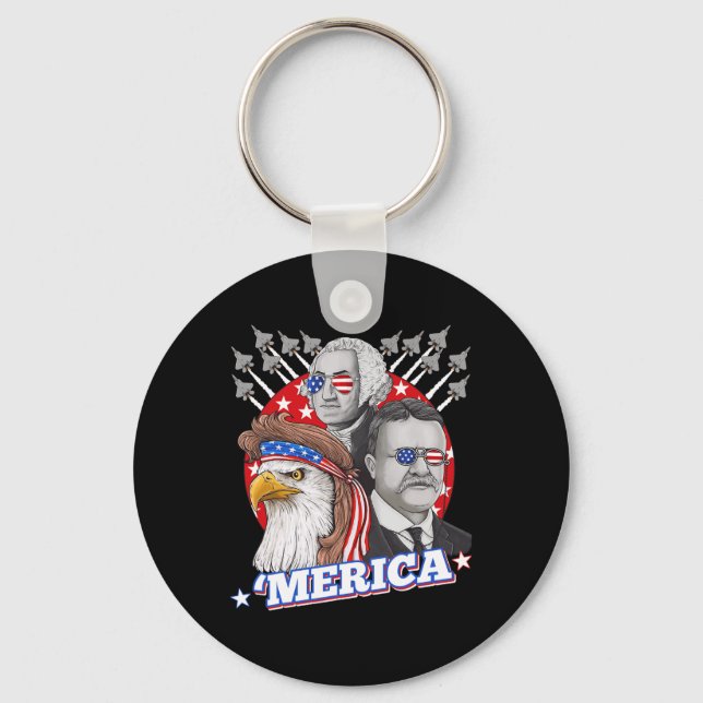 Chaveiro Washington Roosevelt Bald Eagle 4 De Julho Patrio (Frente)