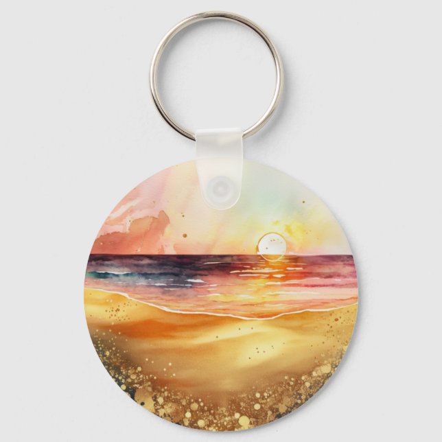 Chaveiro Watercolor Beach Sunset (Frente)