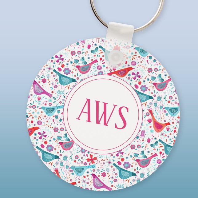 Chaveiro Watercolor Birds Bright Monograma (Watercolor birds personalized monogram initials aluminium keyring keychain)