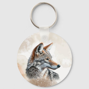 Chaveiro Watercolor Coyote Country Cottagecore Impressão Ru