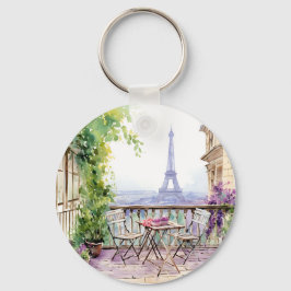 Chaveiro Watercolor Eiffel Tower Paris Café Francês