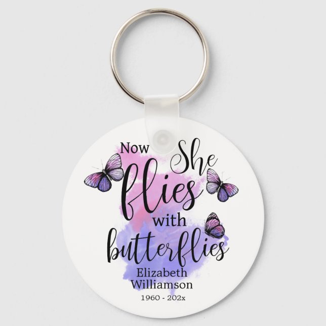 Chaveiro Watercolor Ela Voa Com Borboletas Memória (Frente)