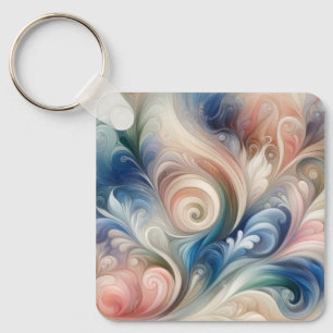 Chaveiro Watercolor Fantasy Floral Pastel Blue & Cream