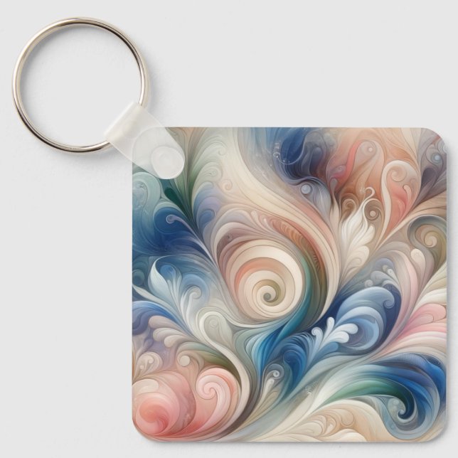 Chaveiro Watercolor Fantasy Floral Pastel Blue & Cream (Frente)