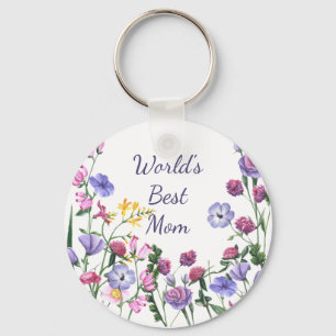 Chaveiro Watercolor Garden Flowers World's Best Mãe