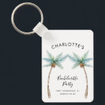 Chaveiro Watercolor Palm Trees Bachelorette Party Swag<br><div class="desc">Elevate your bachelorette weekend vibes with our custom palm tree keychain. Picture this: lush, tropical palm fronds swaying gently, printed on this magnet, ready to add a touch of paradise to your celebration. Personalize them with the bride-to-be's name, your dreamy destination, and the unforgettable date, making each magnet a cherished...</div>