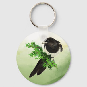 Chaveiro Watercolor Wildlife Magpie Bird Nature art