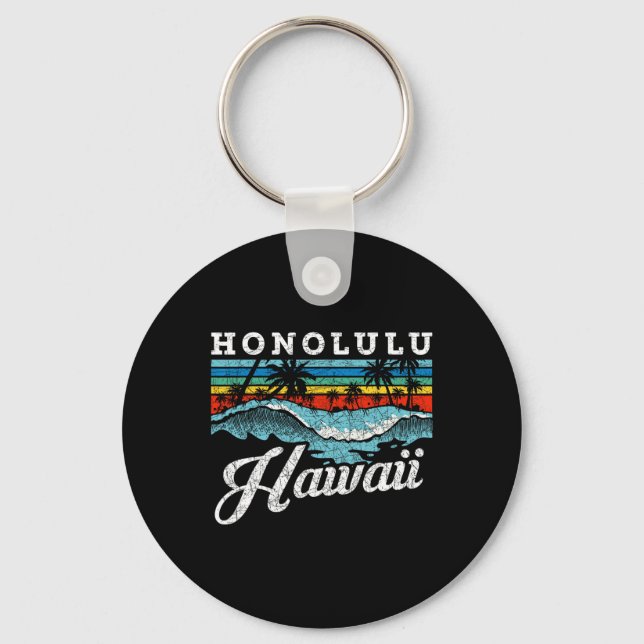 Chaveiro Waves Beach Honolulu Hawaiai — Retro de Navegação  (Frente)