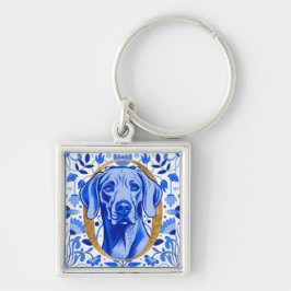 Chaveiro Weimaraner espiando através da letra "O" em Ouro