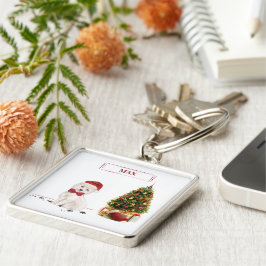 Chaveiro Westie Engraçado Cachorro de Natal com Árvore