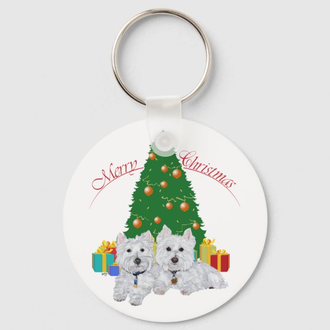 Chaveiro Westies junto à Árvore de Natal (Frente)