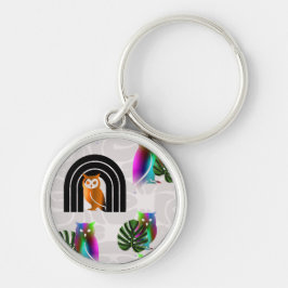 Chaveiro Whimsical Boho Owl & Tropical Monstera Leaf