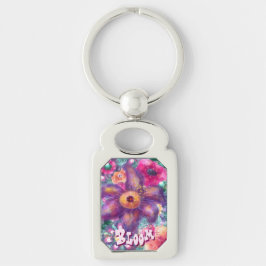 Chaveiro Whimsical Floral Abstract Art Teal Personalized 