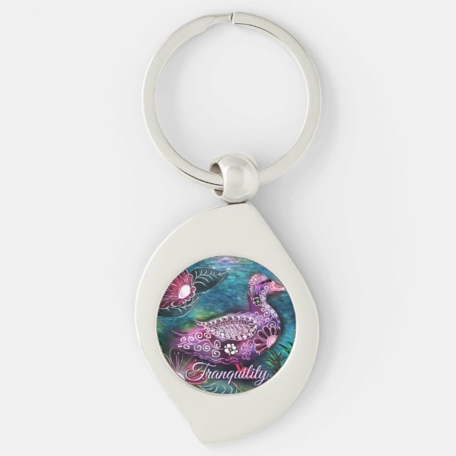 Chaveiro Whimsical Floral Duck Purple Teal Personalized (Frente)