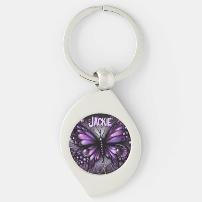 Chaveiro Whimsical Gothic Butterfly Purple Personalized (Frente)