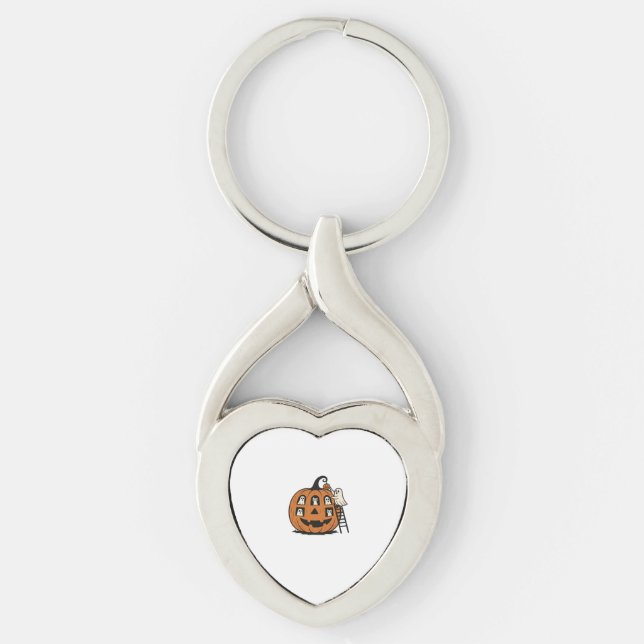 Chaveiro Whimsical Spookkin Pumpkin com Fantasmas, Gatos e  (Frente)