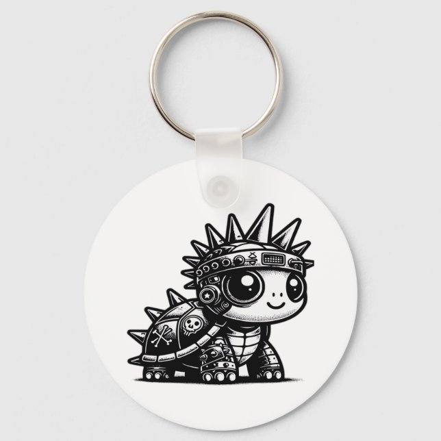 Chaveiro Whimsigoth Cyborg Turtle Vintage Art Design (Frente)
