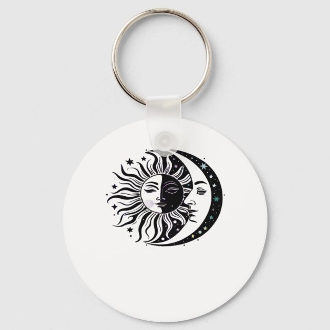 Chaveiro Whimsigoth Watercolor Sun Moon Witchy Classic (Frente)