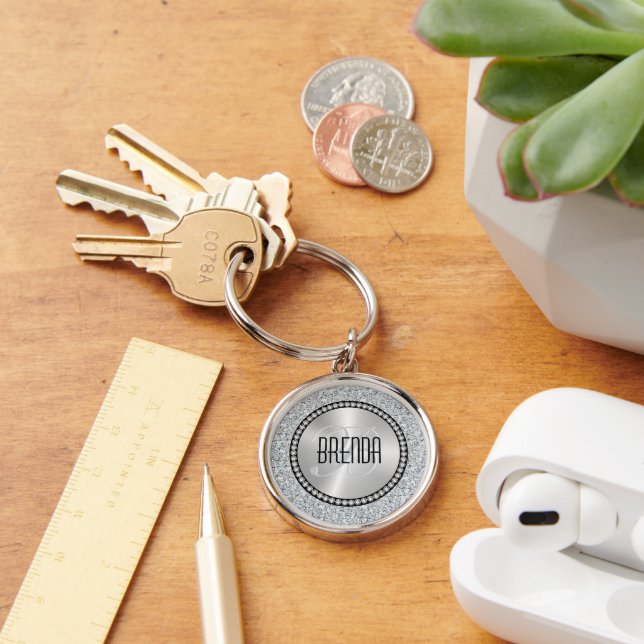 Chaveiro White Diamonds Pattern Monogram Keychain (Mesa)