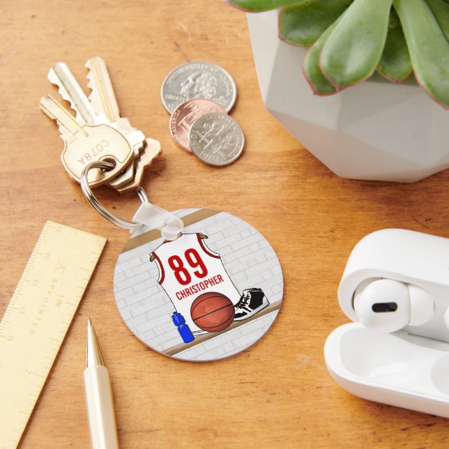 Chaveiro White e Red Basball Jersey personalizados (Mesa)