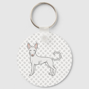 Chaveiro White Ibizan Hound Smooth Coat Cartoon Dog & Paws