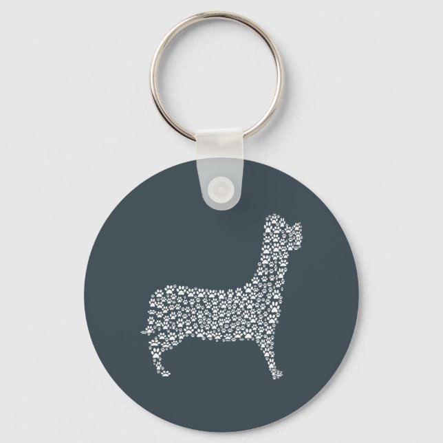 Chaveiro White Paw Print Dog Silhouette Pattern Fabric (Frente)