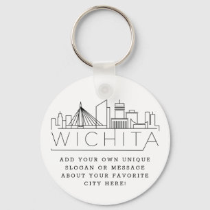 Chaveiro Wichita, Kansas Stylizou Skyline Slogan Personali