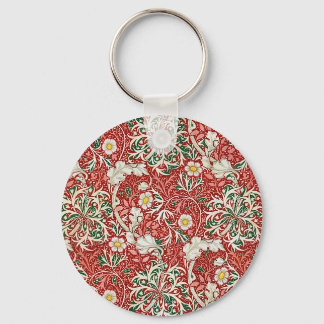 Chaveiro William Morris Algas Flor Antiga Vermelho Verde (Frente)