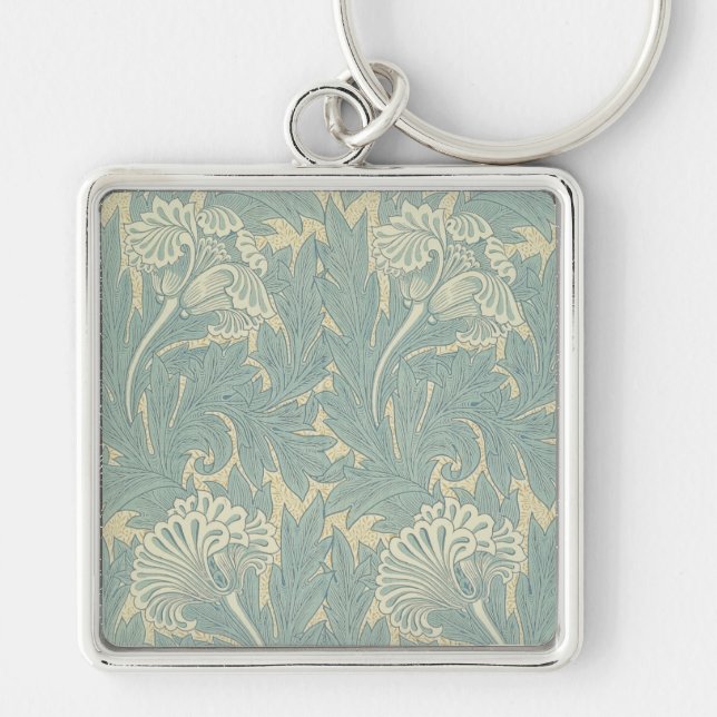 Chaveiro William Morris Clássico Tulipa Azul Floral (Frente)