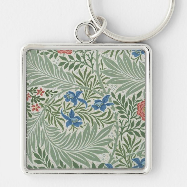 Chaveiro William Morris Larkspur Verde Floral Azul (Frente)