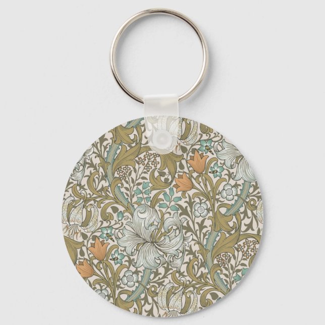 Chaveiro William Morris Lírio Dourado Azul Clássico Dourado (Frente)
