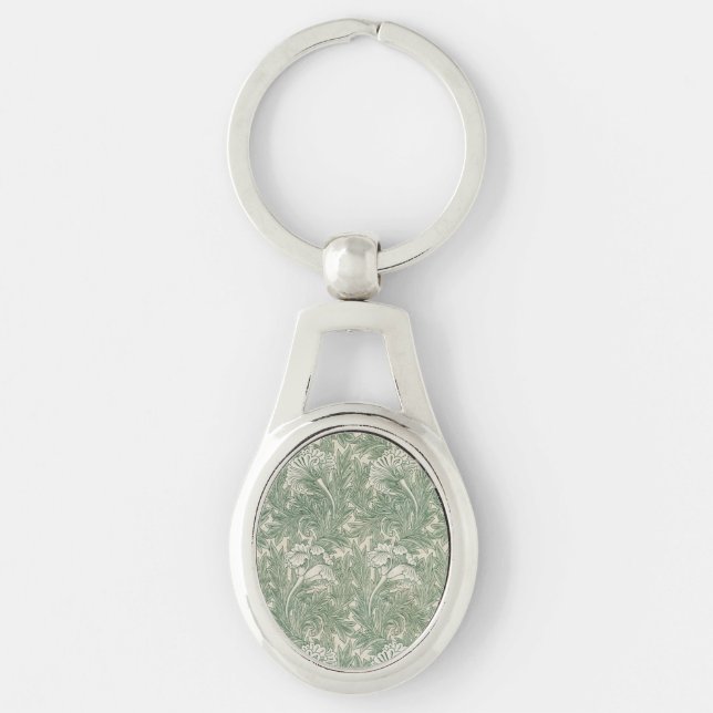 Chaveiro William Morris Verde Sage Padrão de Tulipa: Vintag (Frente)