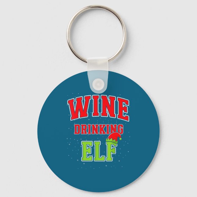Chaveiro Wine Drinking Elf Christmas Family Matching Group  (Frente)