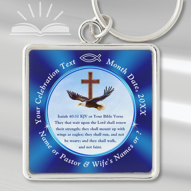 Chaveiro Wings as Eagles Personalized, Christian Key Chain (Bible verse key chain. Gifts for new ministers. Gifts for retiring ministers. Isaiah 40:31 Eagles.)