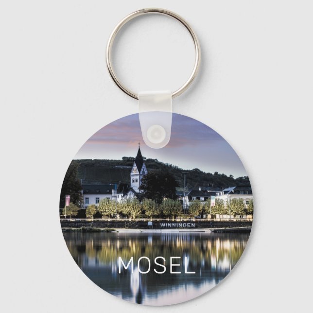 Chaveiro Winningen Moselle Sunset Panorama Alemanha Vintage (Frente)