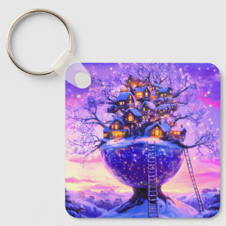 Chaveiro Winter Fantasy Snowy Tree Village Landscape