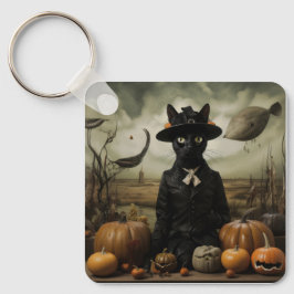 Chaveiro Witch Cat with Pumpkins