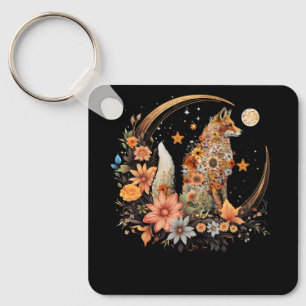 Chaveiro Witchy Moon Cottagecore Floral Fox Aestética Art F