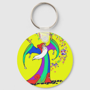 Chaveiro Wizard casting colorful magic spells with wand.