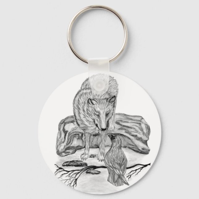 Chaveiro Wolf e Raven design preto e branco (Frente)