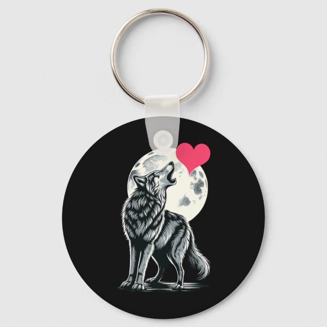 Chaveiro Wolf Holding Heart Valentine's Day Cute Wolves Val (Frente)